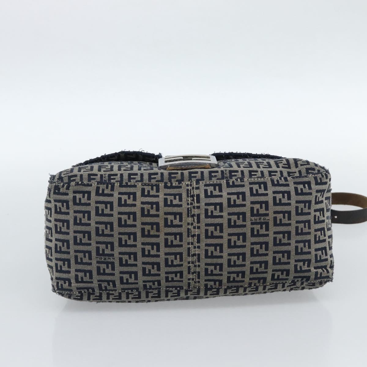 FENDI Zucchino Canvas Mamma Baguette Shoulder Bag Navy Silver Auth 185018