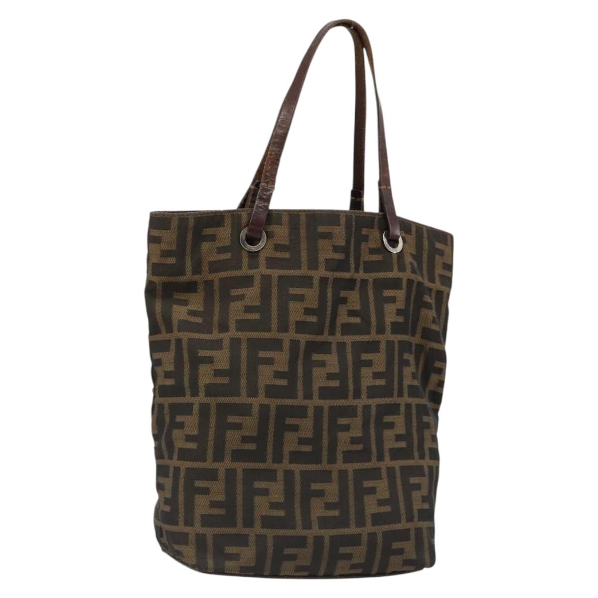 FENDI Zucca Canvas Hand Bag Black Brown Auth 185020