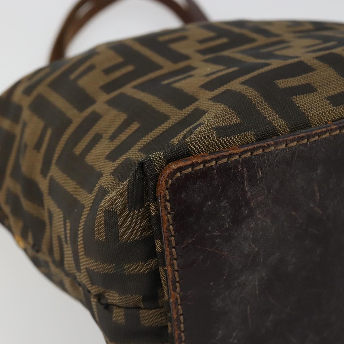FENDI Zucca Canvas Hand Bag Black Brown Auth 185020