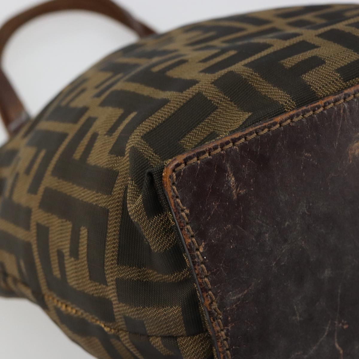 FENDI Zucca Canvas Hand Bag Black Brown Auth 185020