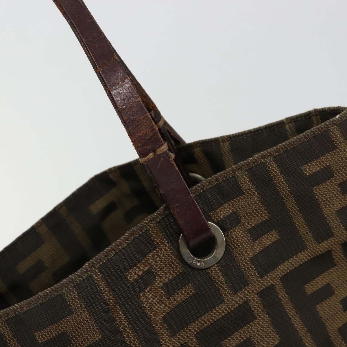 FENDI Zucca Canvas Hand Bag Black Brown Auth 185020