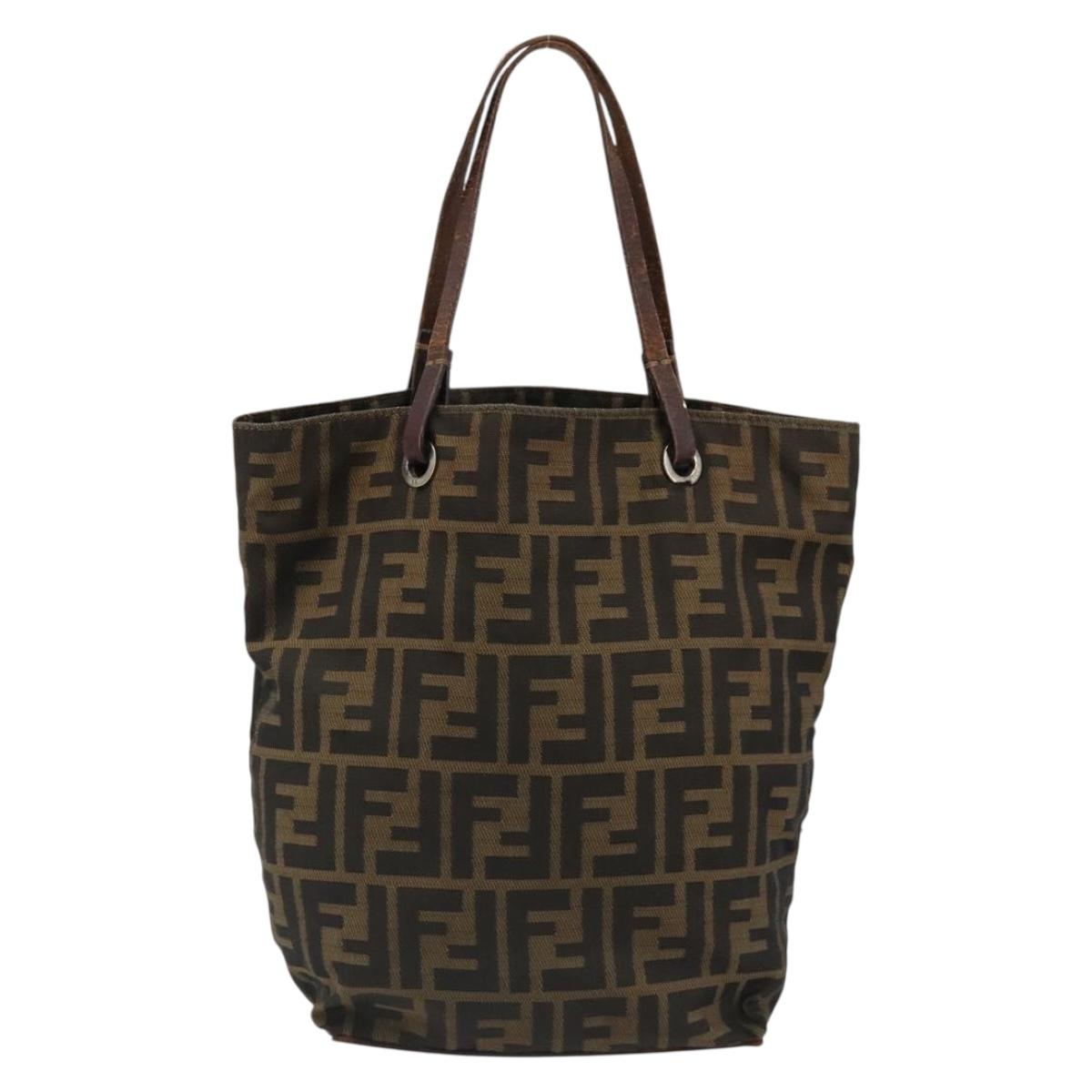 FENDI Zucca Canvas Hand Bag Black Brown Auth 185020