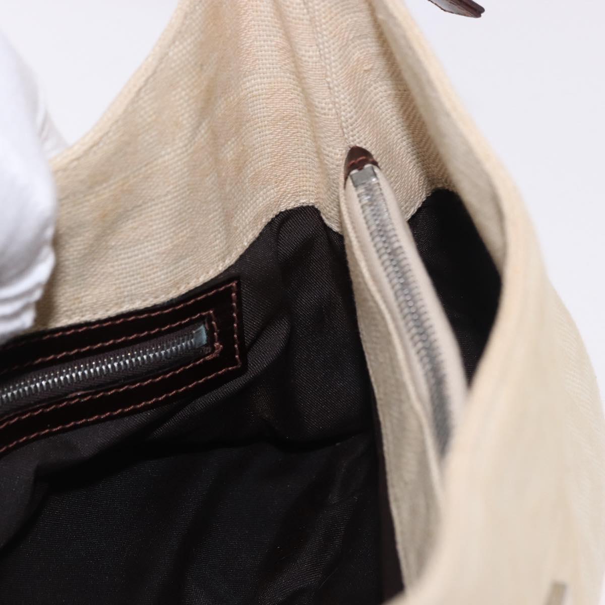 FENDI Zucca Canvas Mamma Baguette Shoulder Bag Beige Silver Auth 185021V