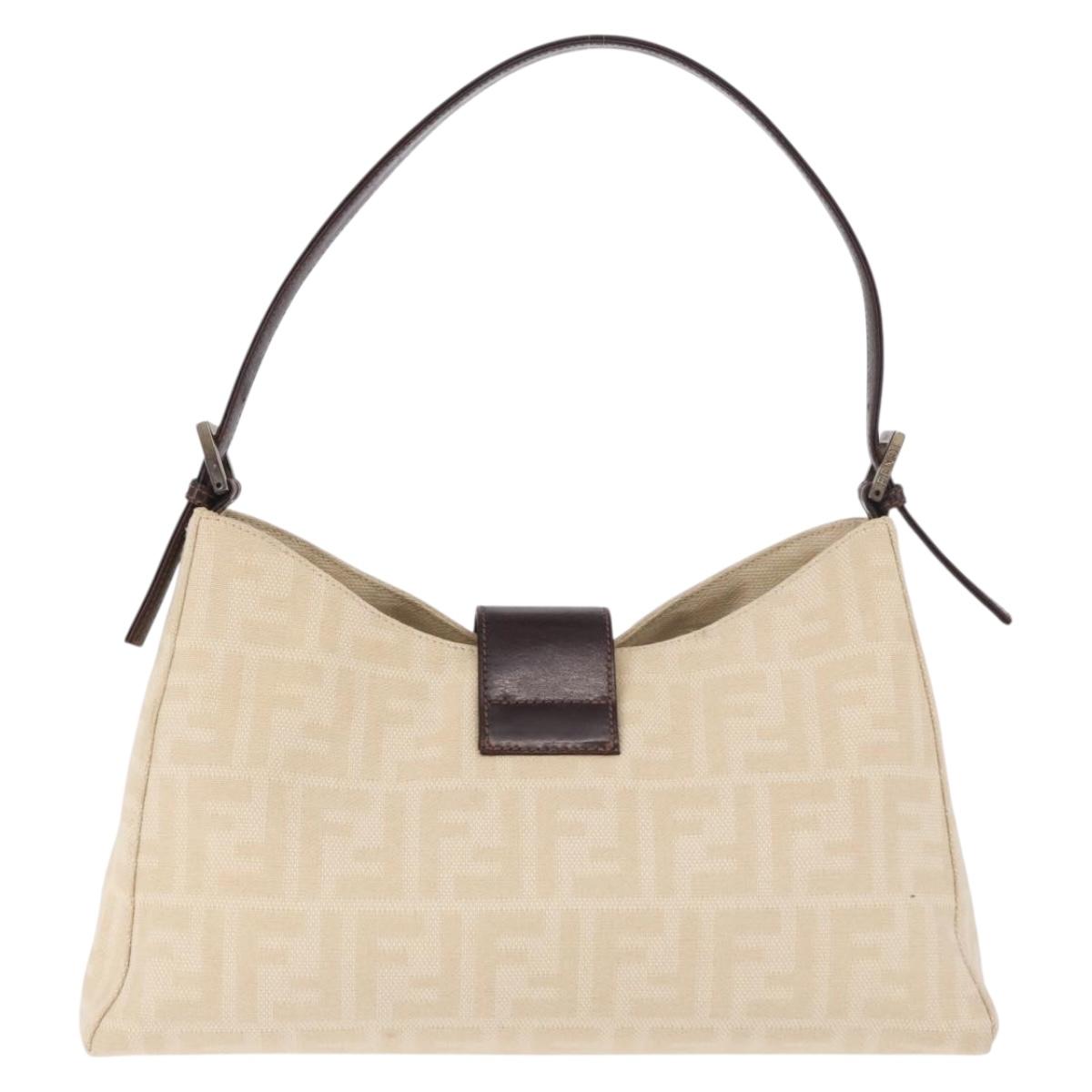 FENDI Zucca Canvas Mamma Baguette Shoulder Bag Beige Silver Auth 185021V