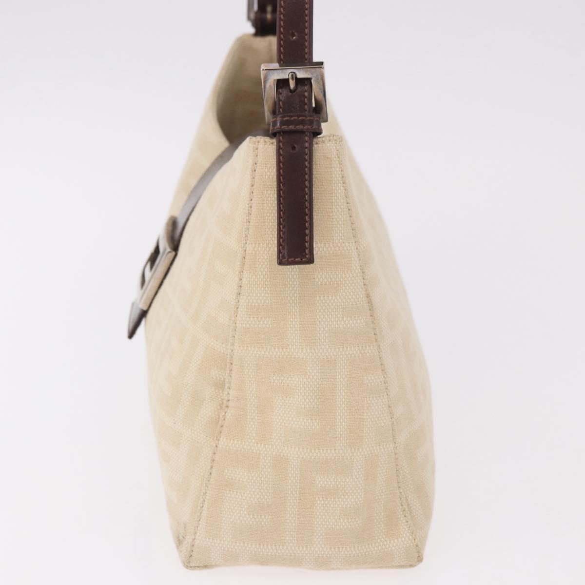 FENDI Zucca Canvas Mamma Baguette Shoulder Bag Beige Silver Auth 185021V