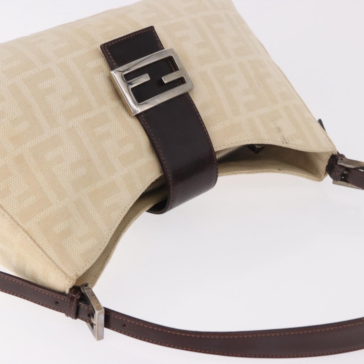 FENDI Zucca Canvas Mamma Baguette Shoulder Bag Beige Silver Auth 185021V