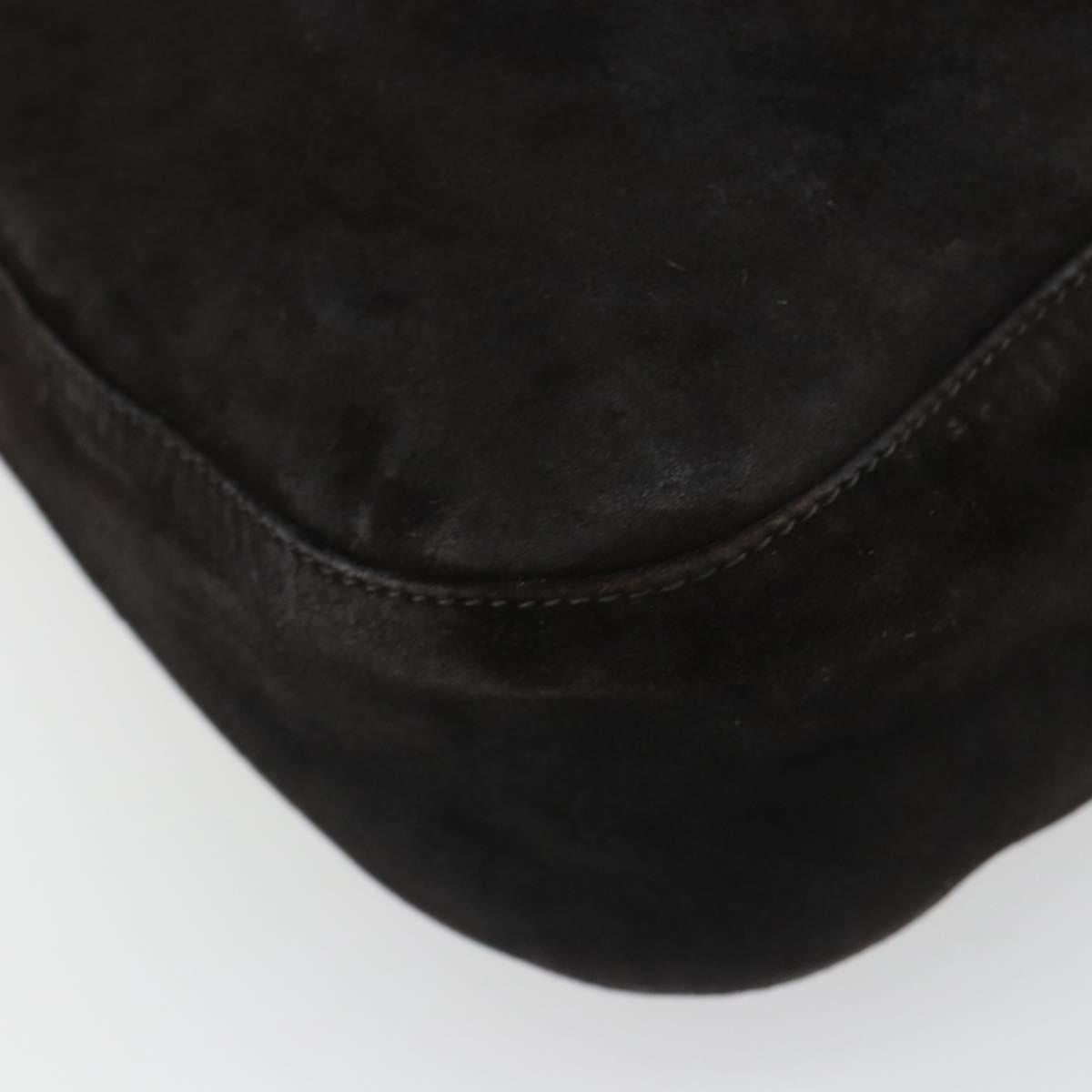 FENDI Mamma Baguette Shoulder Bag Suede Black Gold Auth 185022