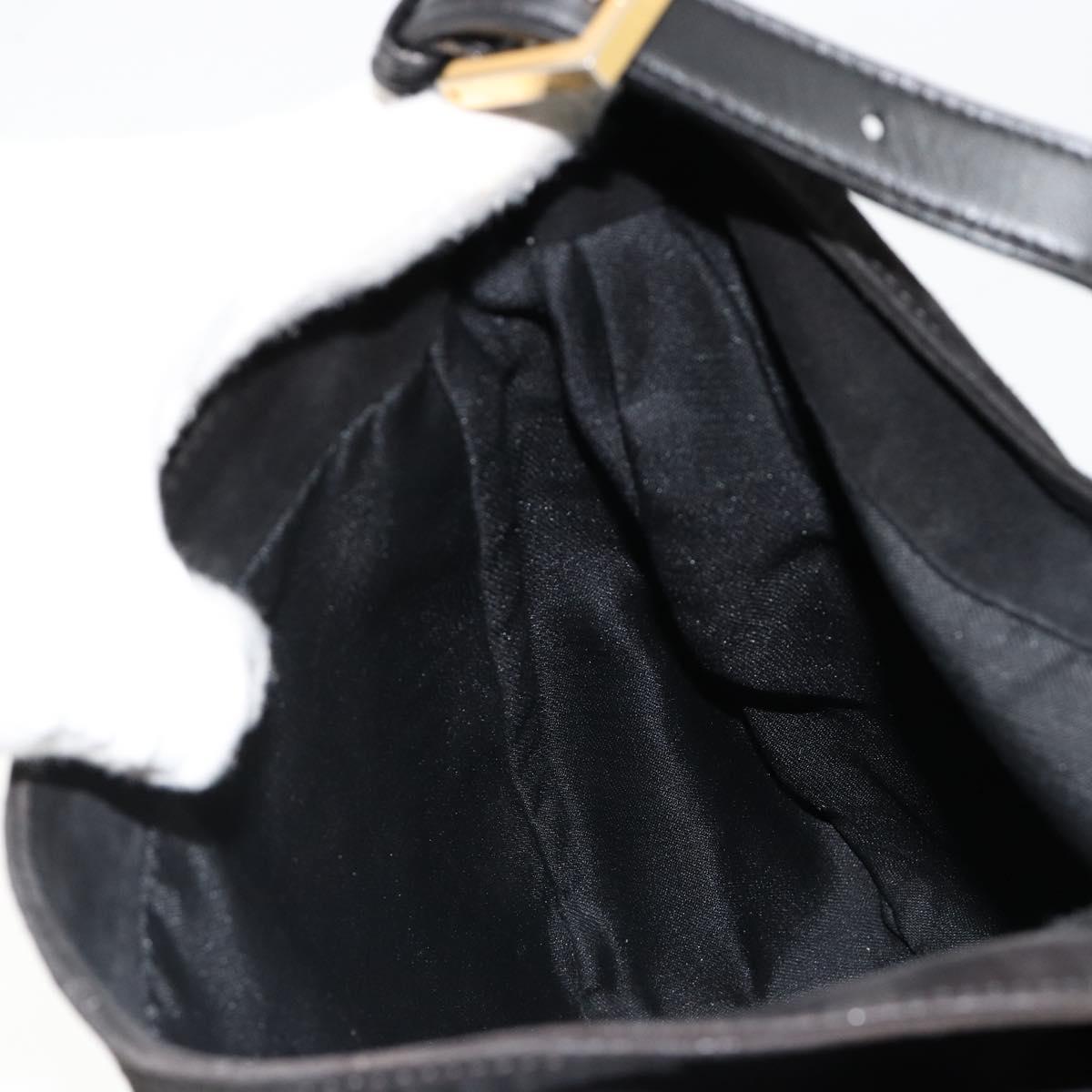 FENDI Mamma Baguette Shoulder Bag Suede Black Gold Auth 185022