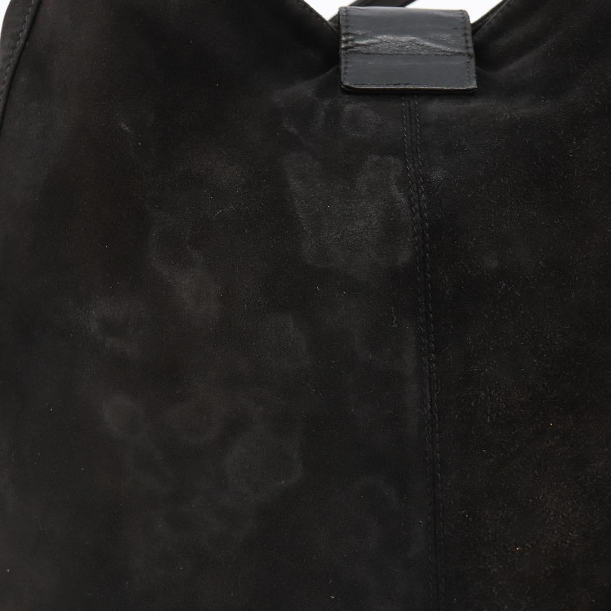 FENDI Mamma Baguette Shoulder Bag Suede Black Gold Auth 185022