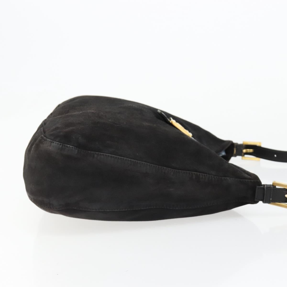 FENDI Mamma Baguette Shoulder Bag Suede Black Gold Auth 185022