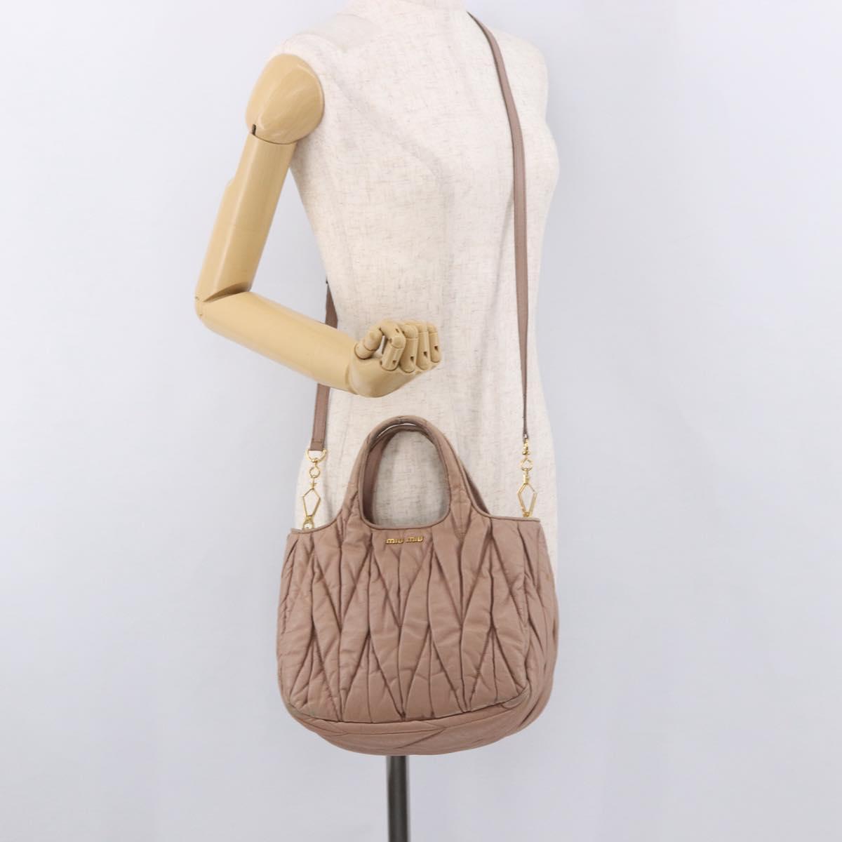 Miu Miu Matelasse Hand Bag Leather 2way Beige Gold Auth 185023