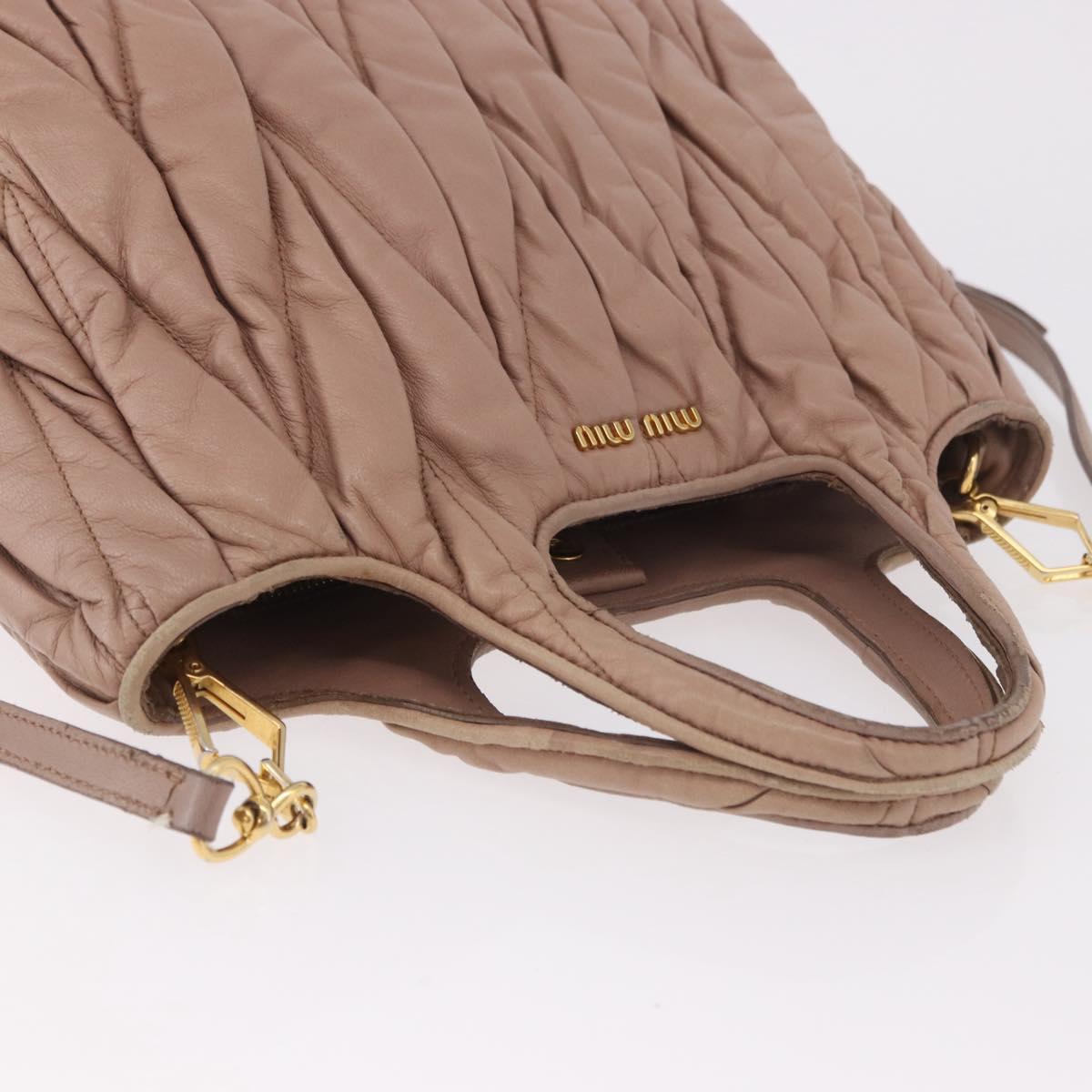Miu Miu Matelasse Hand Bag Leather 2way Beige Gold Auth 185023