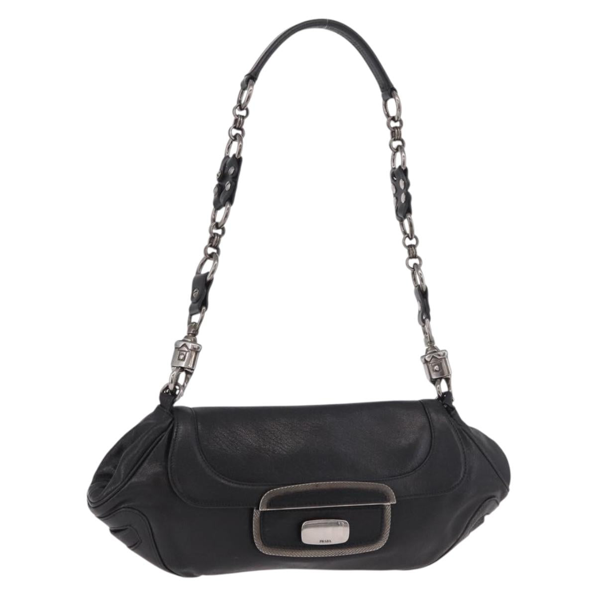 PRADA Chain Shoulder Bag Leather Black Silver Auth 185024SAM