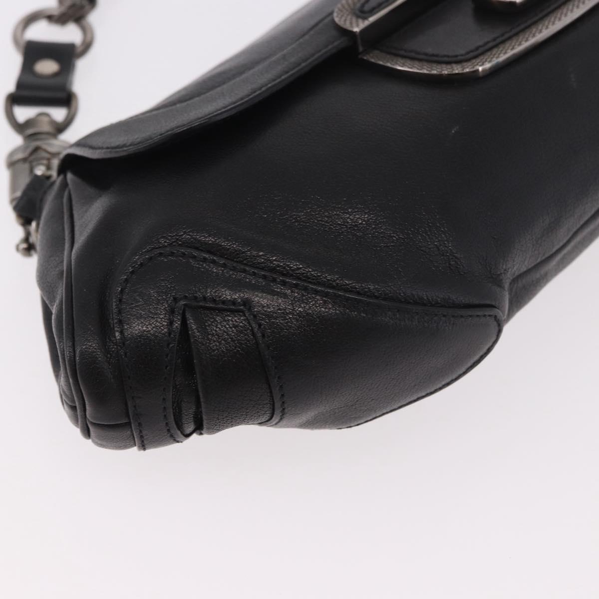 PRADA Chain Shoulder Bag Leather Black Silver Auth 185024SAM