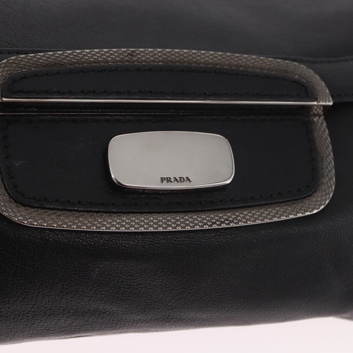 PRADA Chain Shoulder Bag Leather Black Silver Auth 185024SAM