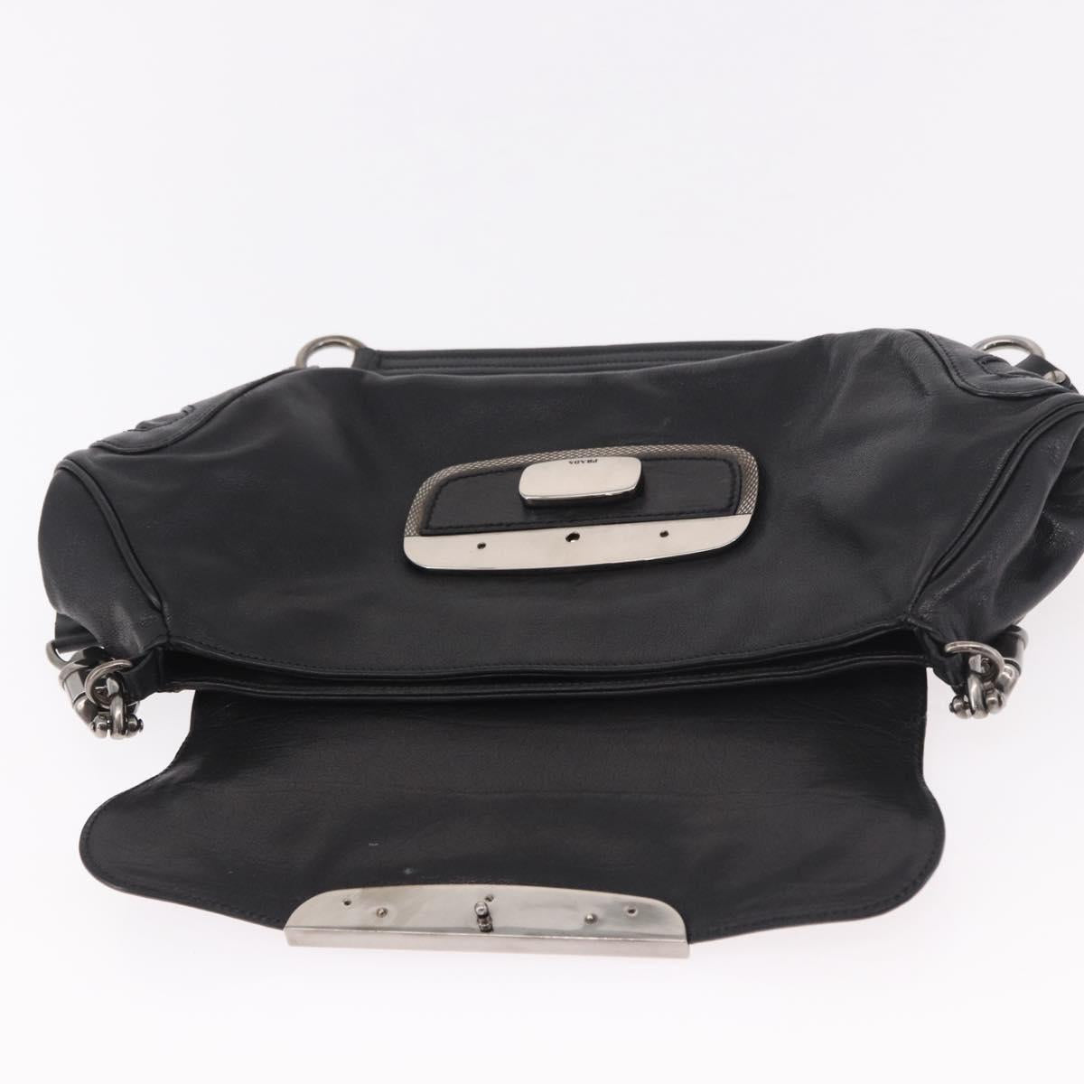 PRADA Chain Shoulder Bag Leather Black Silver Auth 185024SAM