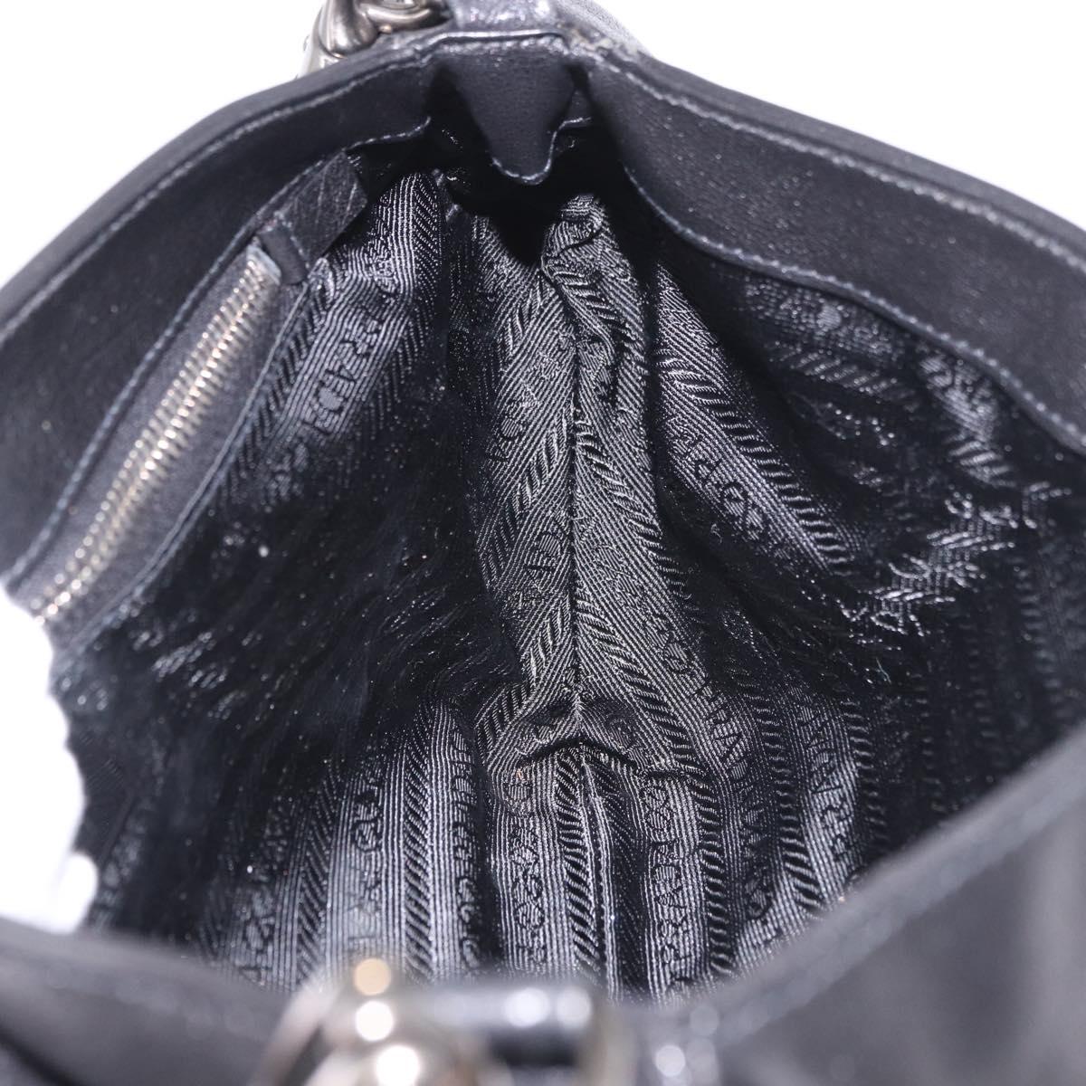 PRADA Chain Shoulder Bag Leather Black Silver Auth 185024SAM
