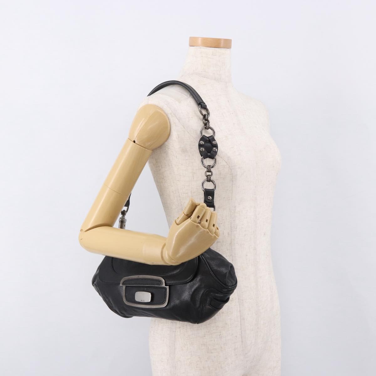 PRADA Chain Shoulder Bag Leather Black Silver Auth 185024SAM