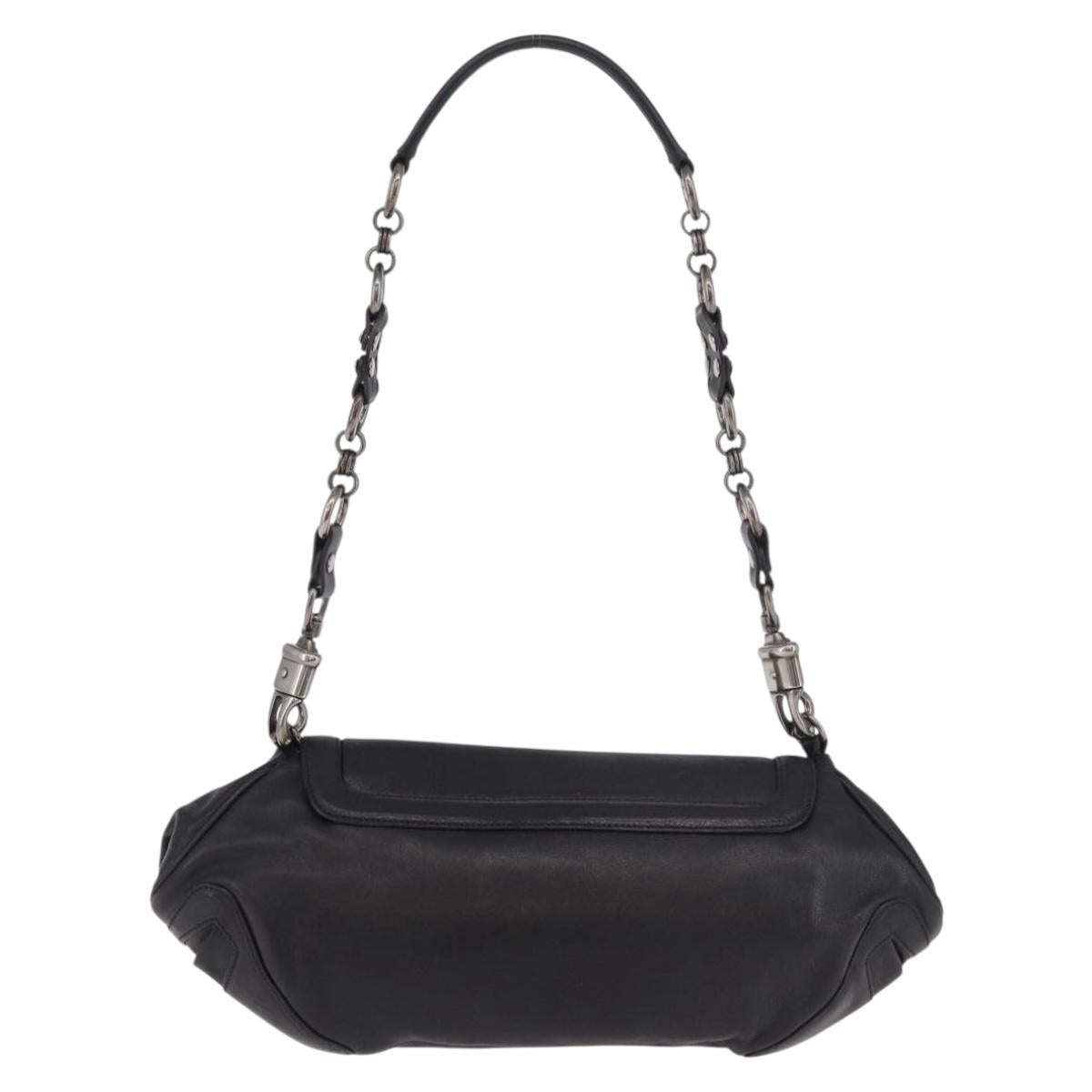 PRADA Chain Shoulder Bag Leather Black Silver Auth 185024SAM