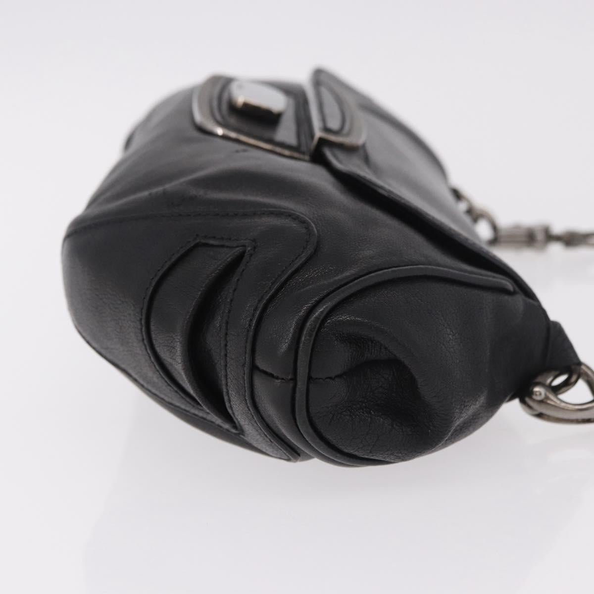 PRADA Chain Shoulder Bag Leather Black Silver Auth 185024SAM