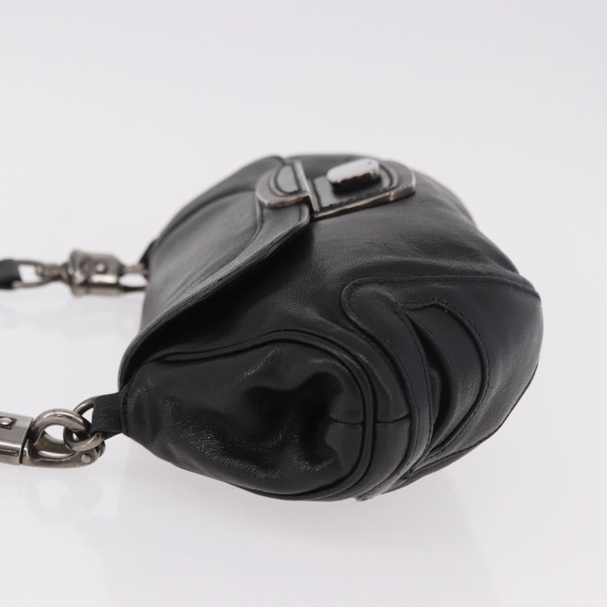 PRADA Chain Shoulder Bag Leather Black Silver Auth 185024SAM