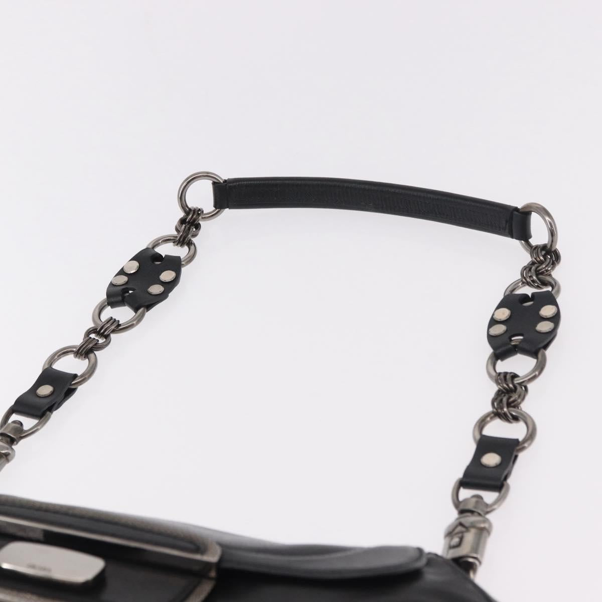 PRADA Chain Shoulder Bag Leather Black Silver Auth 185024SAM