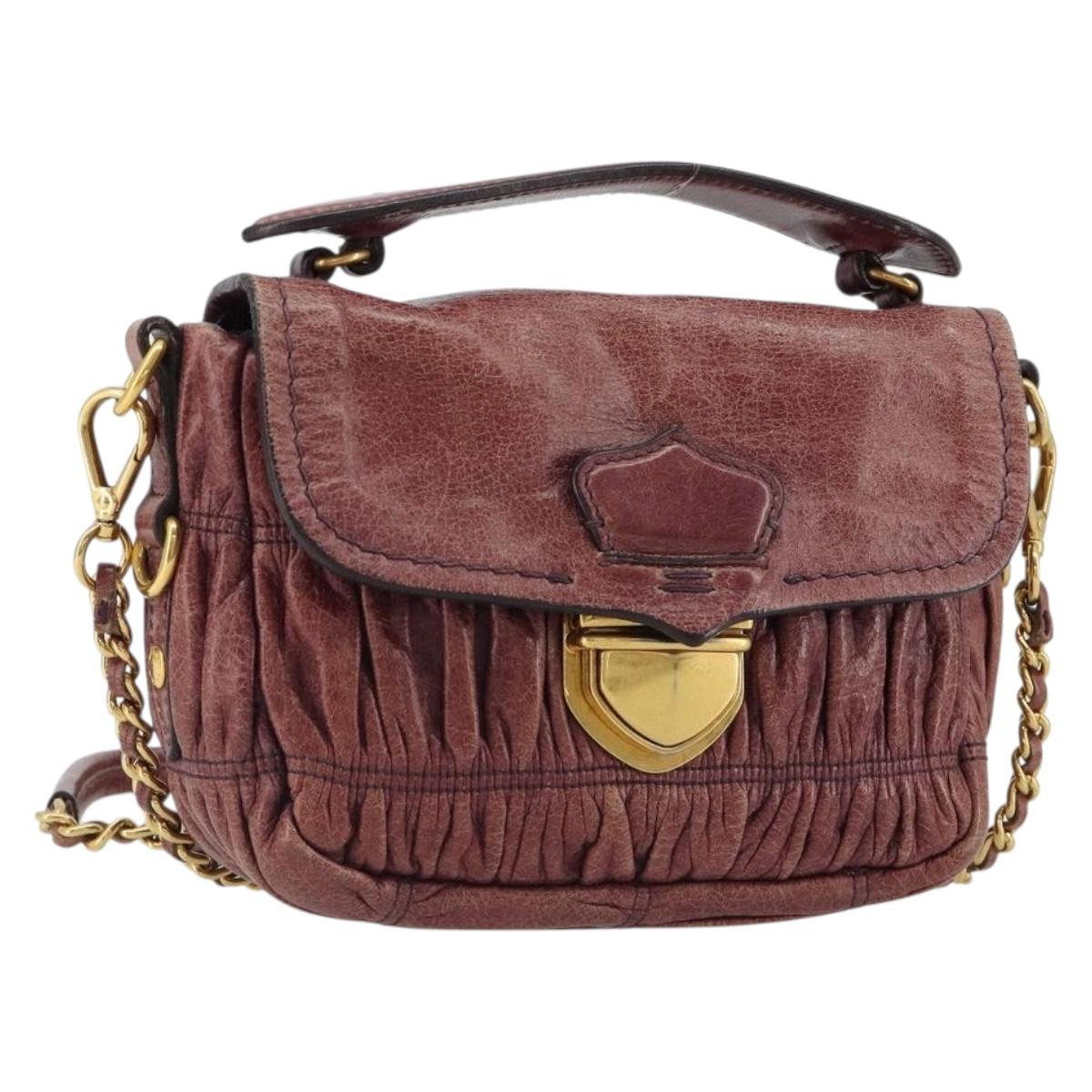 PRADA Gathered Chain Shoulder Bag Leather 2way Purple Gold Auth 185025A
