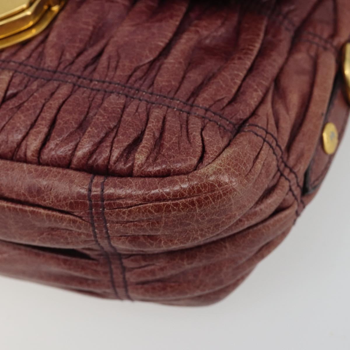 PRADA Gathered Chain Shoulder Bag Leather 2way Purple Gold Auth 185025A