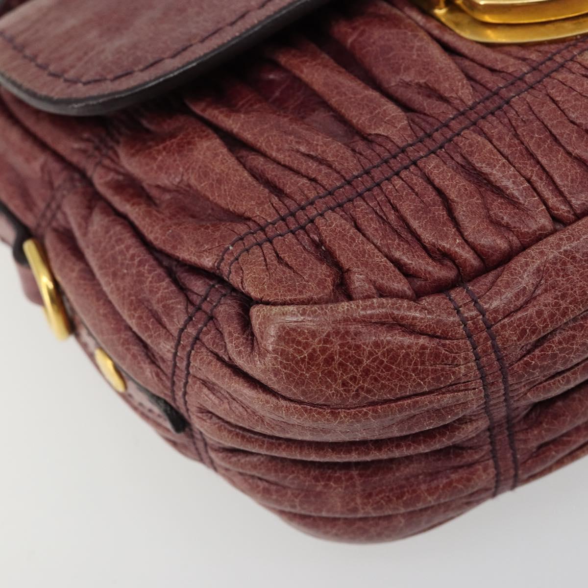 PRADA Gathered Chain Shoulder Bag Leather 2way Purple Gold Auth 185025A