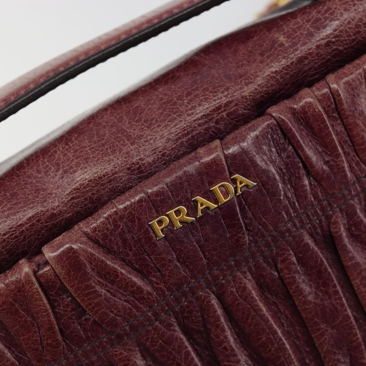 PRADA Gathered Chain Shoulder Bag Leather 2way Purple Gold Auth 185025A