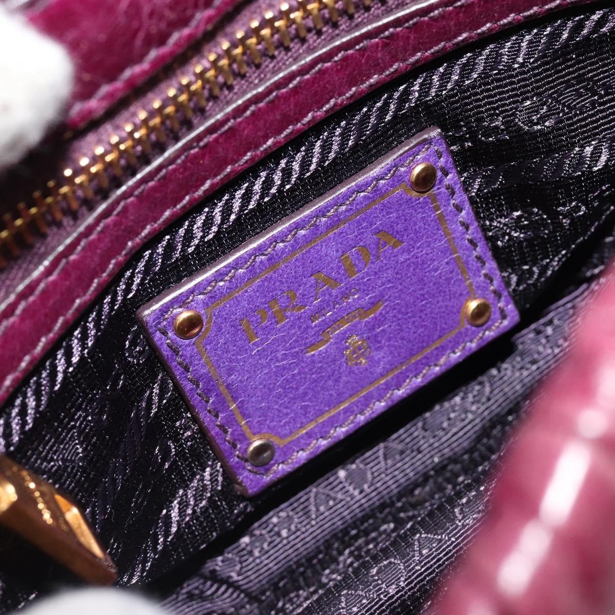 PRADA Gathered Chain Shoulder Bag Leather 2way Purple Gold Auth 185025A