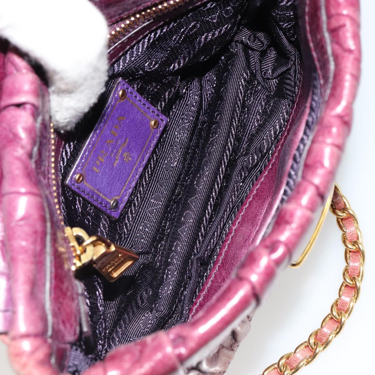 PRADA Gathered Chain Shoulder Bag Leather 2way Purple Gold Auth 185025A