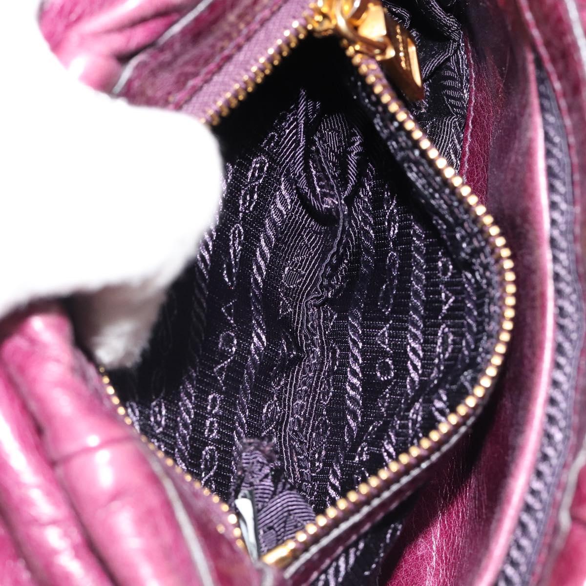 PRADA Gathered Chain Shoulder Bag Leather 2way Purple Gold Auth 185025A