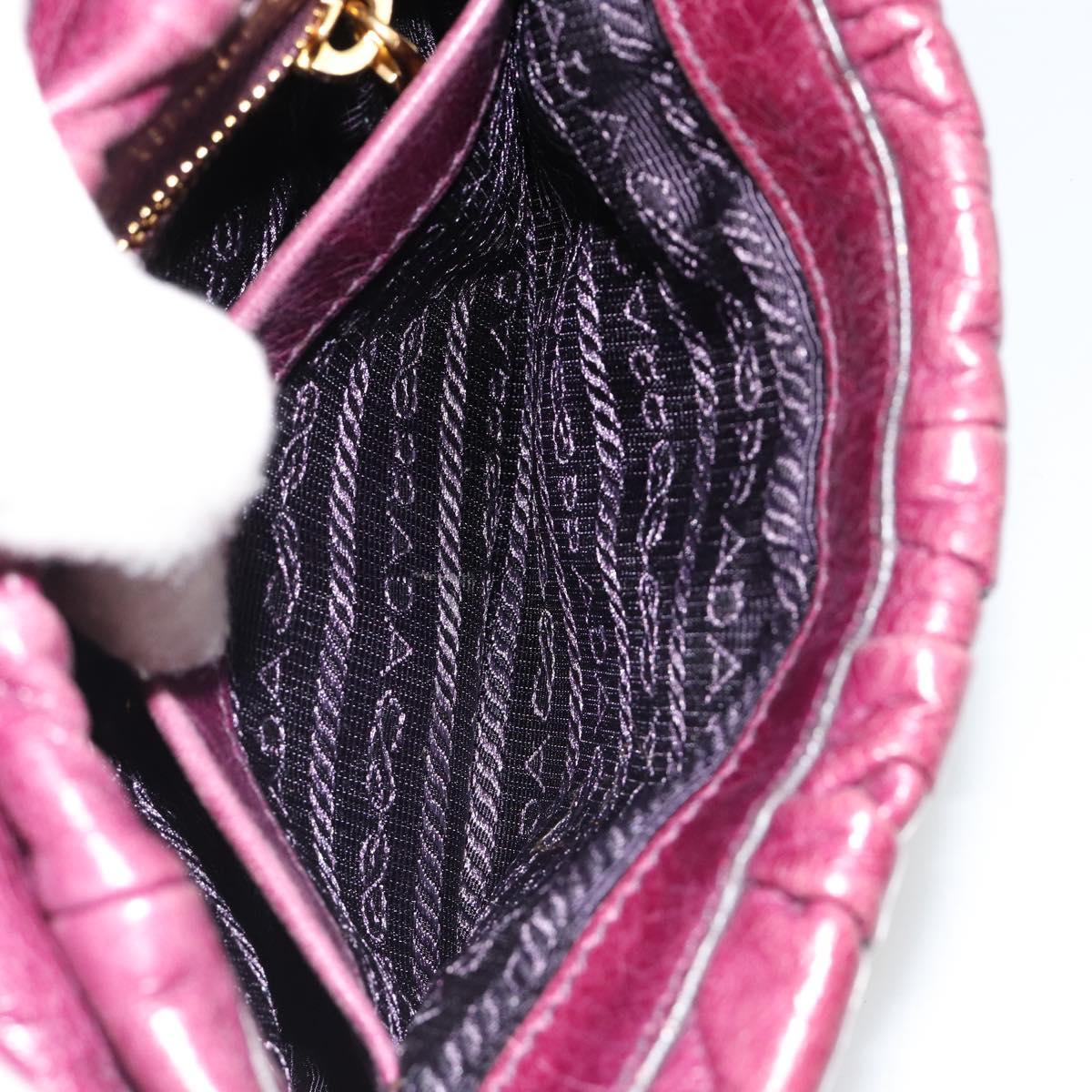 PRADA Gathered Chain Shoulder Bag Leather 2way Purple Gold Auth 185025A