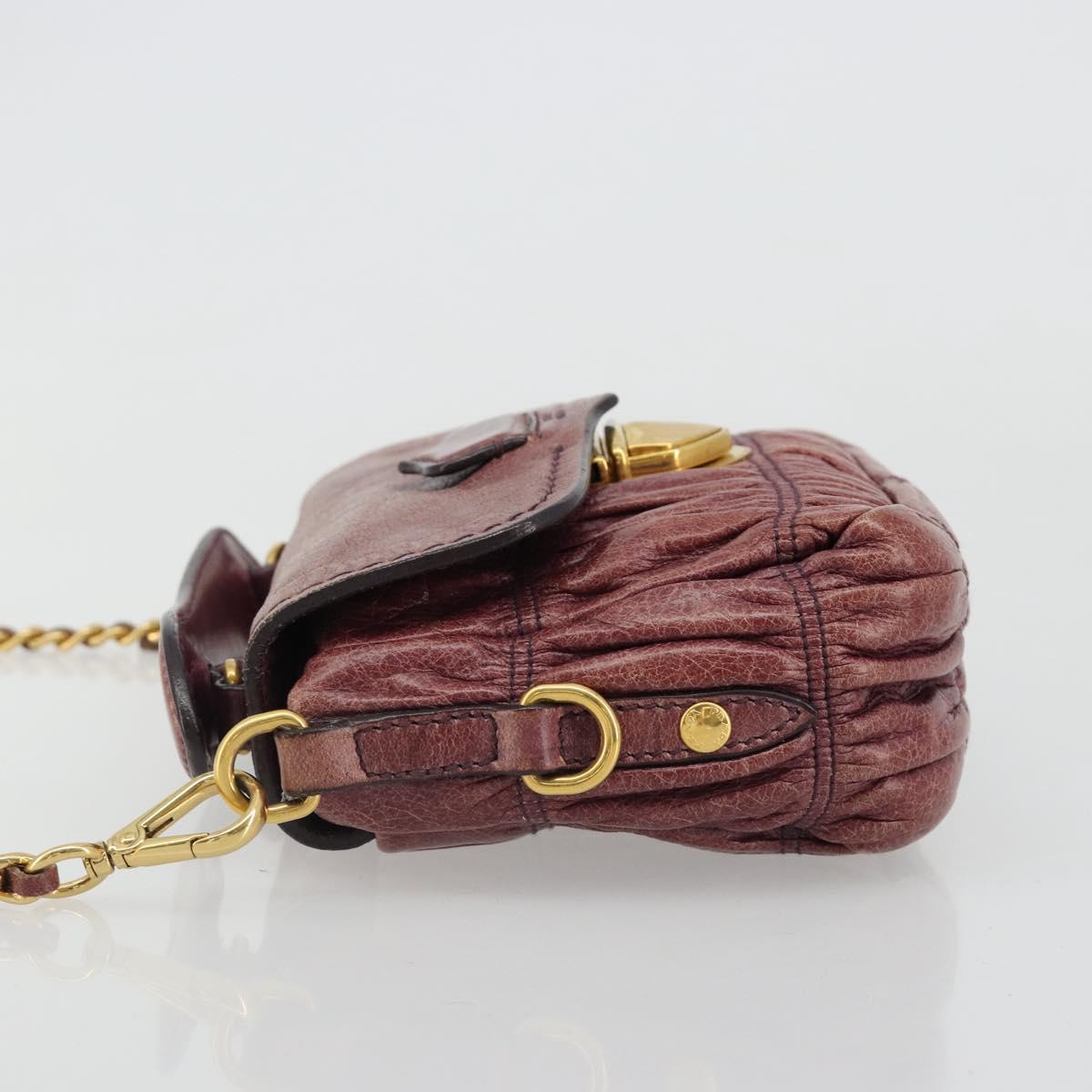 PRADA Gathered Chain Shoulder Bag Leather 2way Purple Gold Auth 185025A