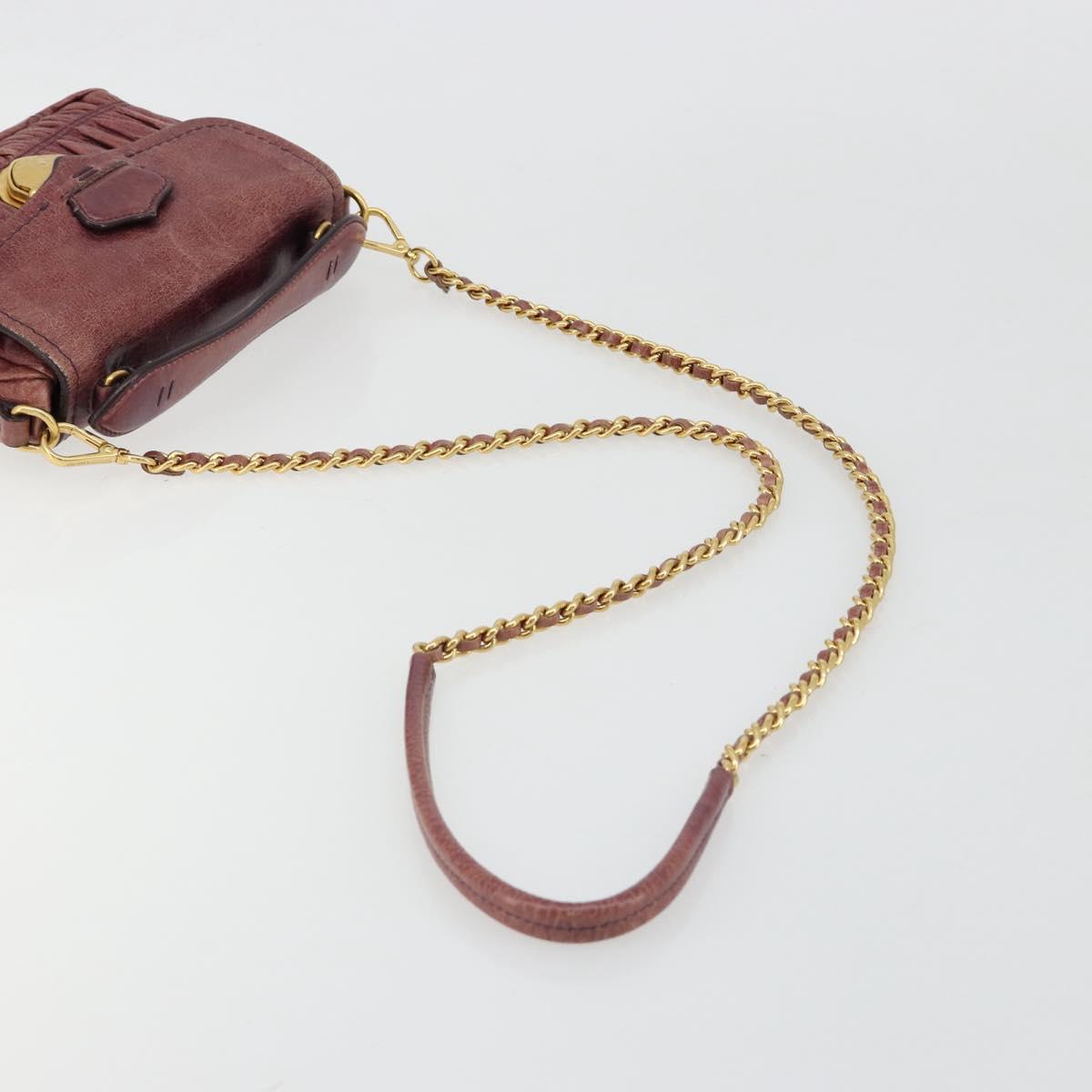 PRADA Gathered Chain Shoulder Bag Leather 2way Purple Gold Auth 185025A
