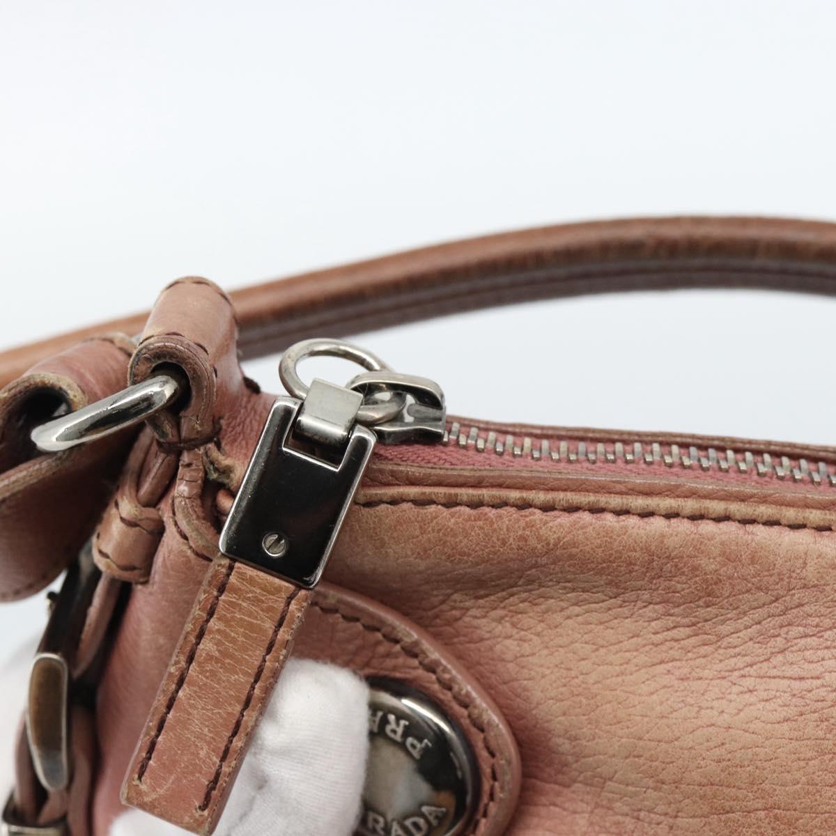 PRADA Shoulder Bag Leather Pink Silver Auth 185026A