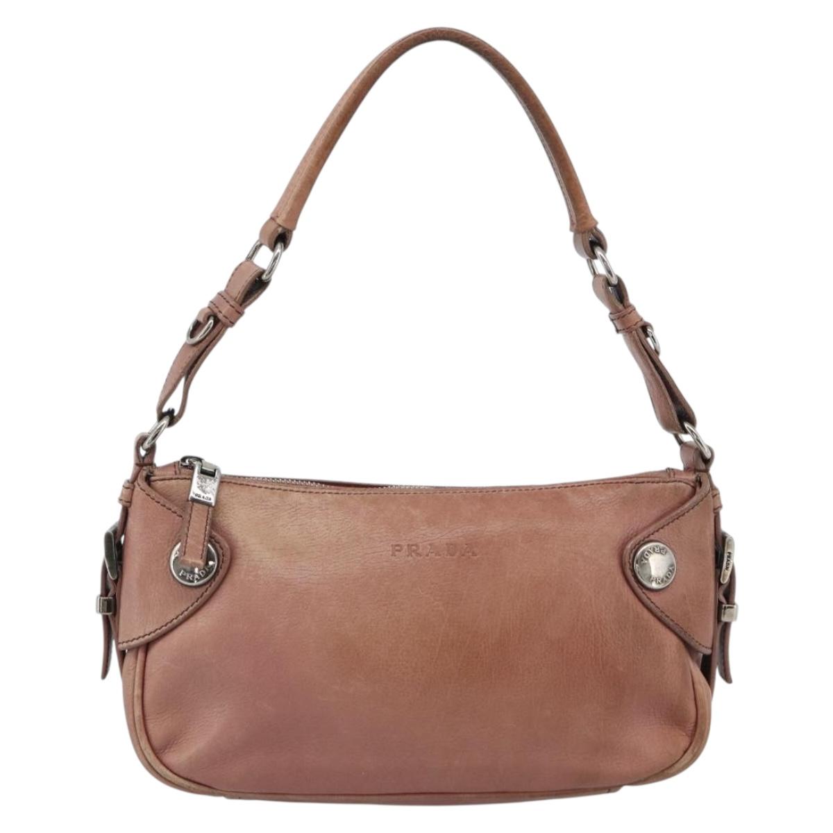 PRADA Shoulder Bag Leather Pink Silver Auth 185026A