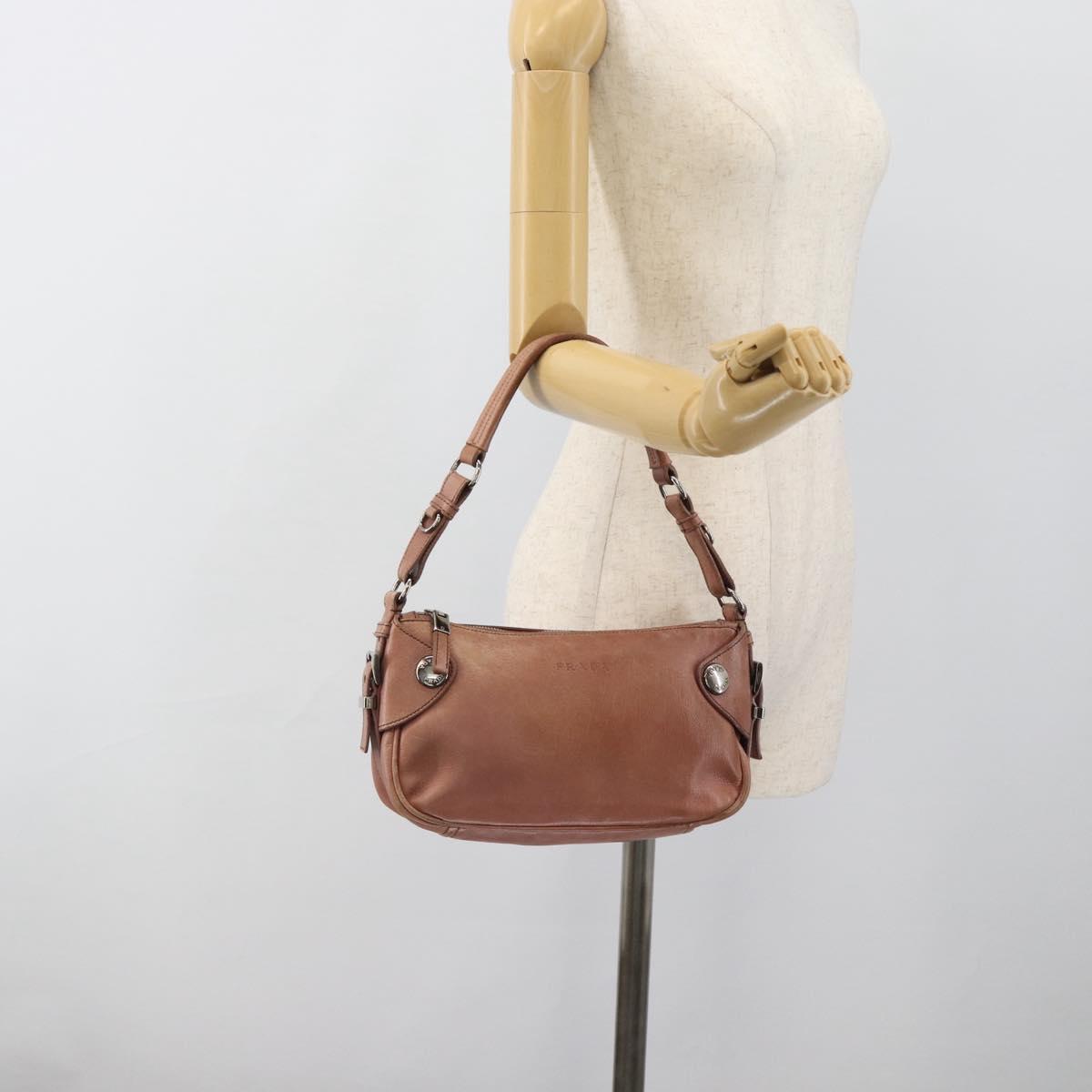 PRADA Shoulder Bag Leather Pink Silver Auth 185026A