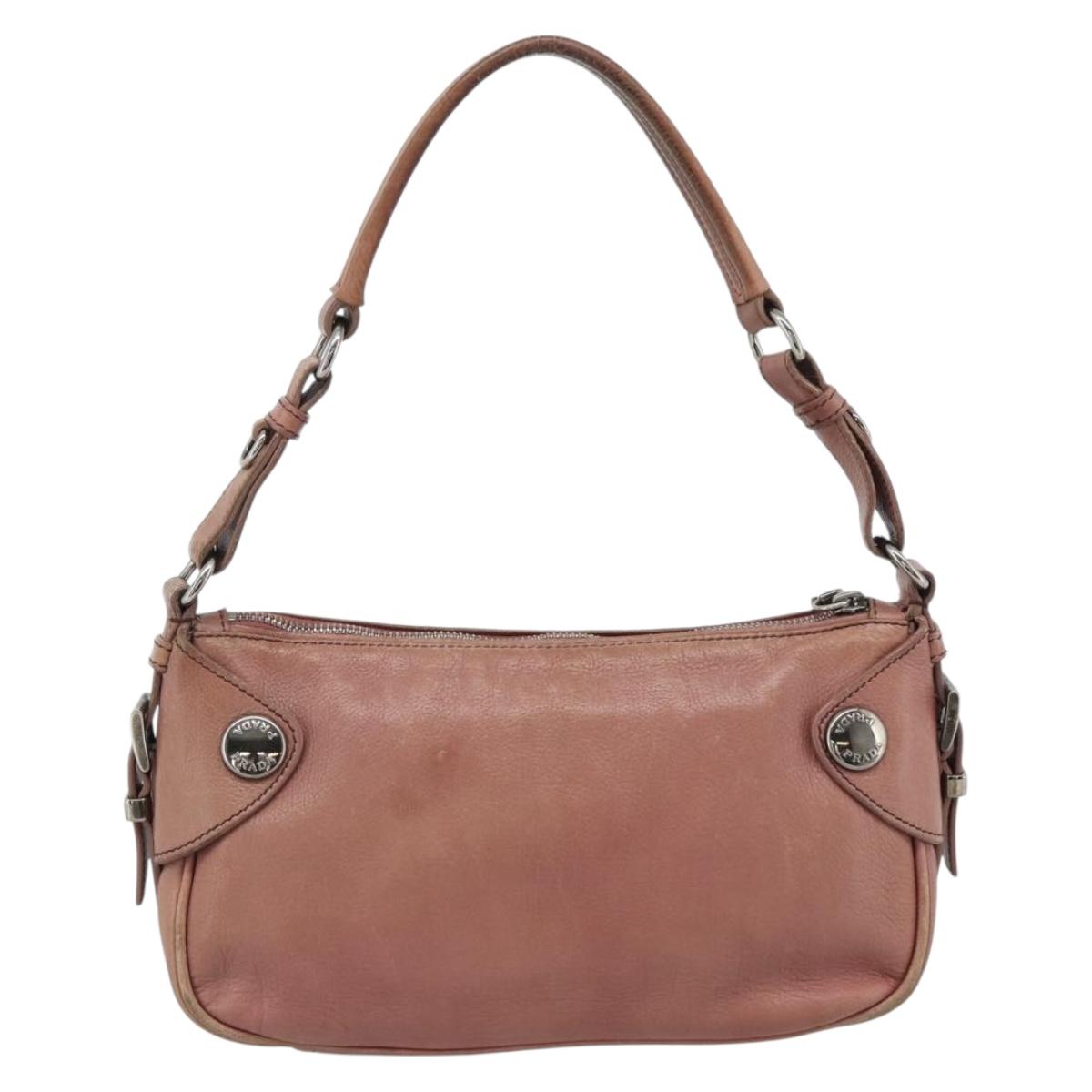 PRADA Shoulder Bag Leather Pink Silver Auth 185026A