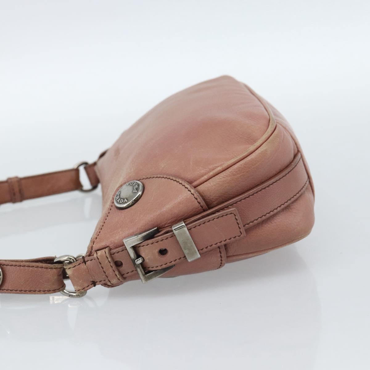 PRADA Shoulder Bag Leather Pink Silver Auth 185026A