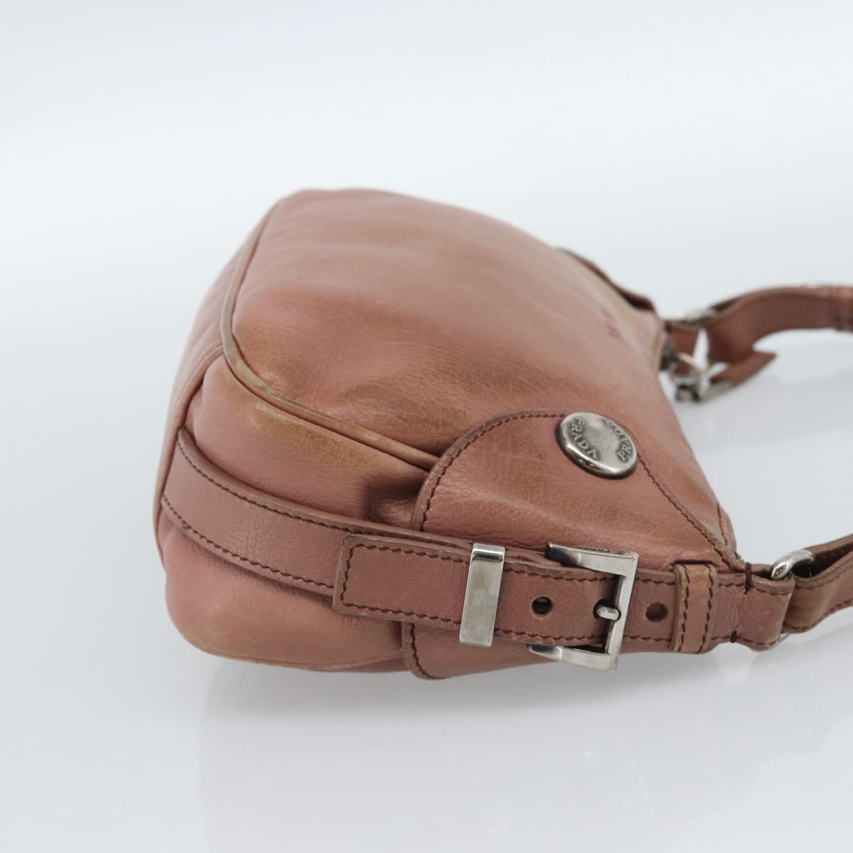 PRADA Shoulder Bag Leather Pink Silver Auth 185026A