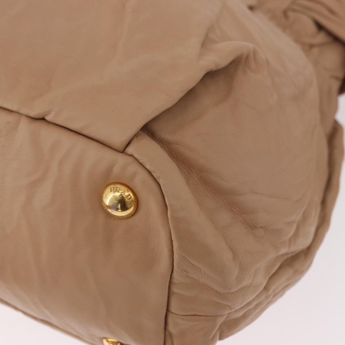 PRADA Tote Bag Canvas Leather 2way Beige Gold Auth 185028V