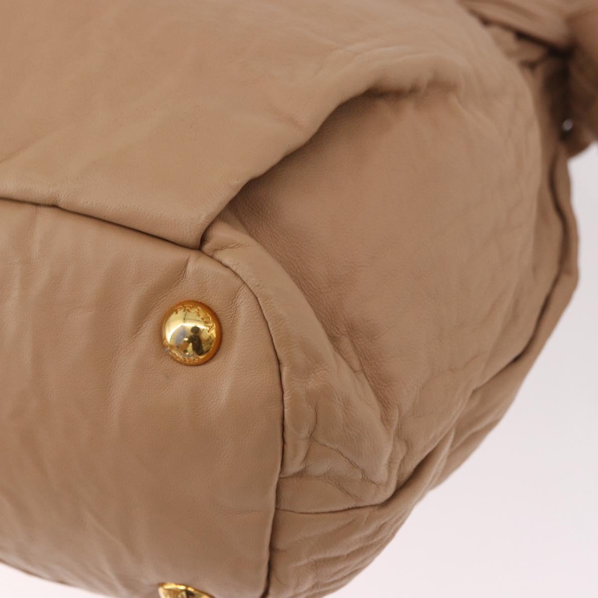 PRADA Tote Bag Canvas Leather 2way Beige Gold Auth 185028V