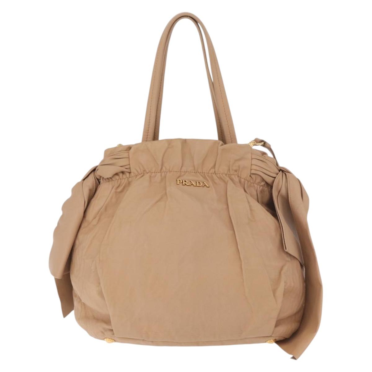 PRADA Tote Bag Canvas Leather 2way Beige Gold Auth 185028V