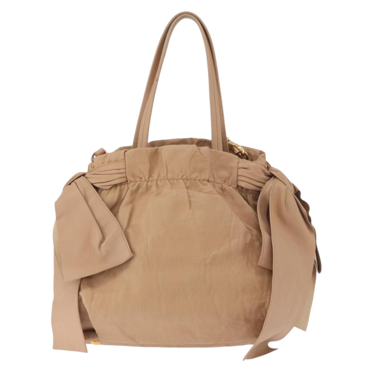 PRADA Tote Bag Canvas Leather 2way Beige Gold Auth 185028V