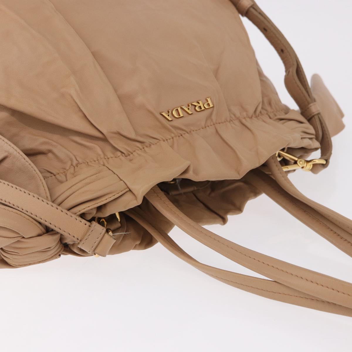 PRADA Tote Bag Canvas Leather 2way Beige Gold Auth 185028V