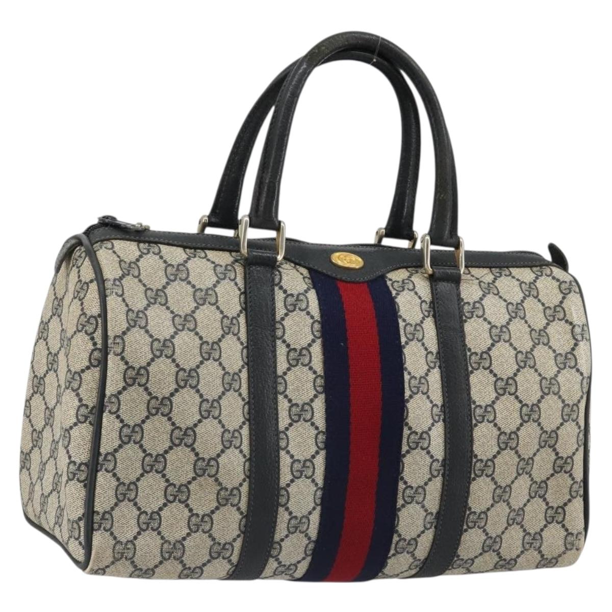 GUCCI GG Supreme Sherry Line Boston Bag PVC Navy Gold 012 3842 58 Auth 185029