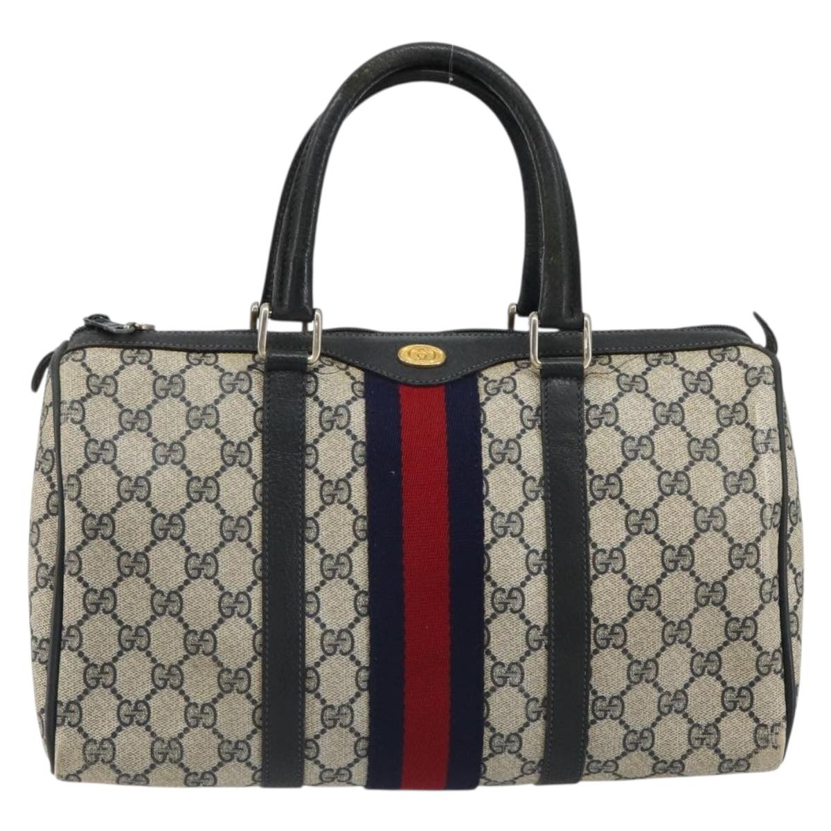 GUCCI GG Supreme Sherry Line Boston Bag PVC Navy Gold 012 3842 58 Auth 185029