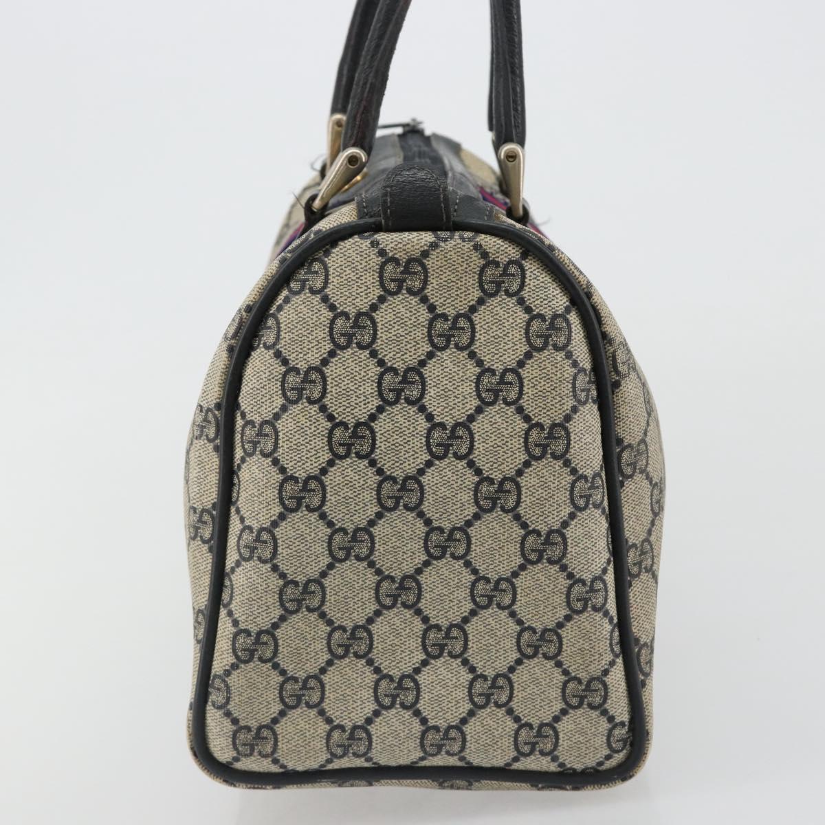 GUCCI GG Supreme Sherry Line Boston Bag PVC Navy Gold 012 3842 58 Auth 185029